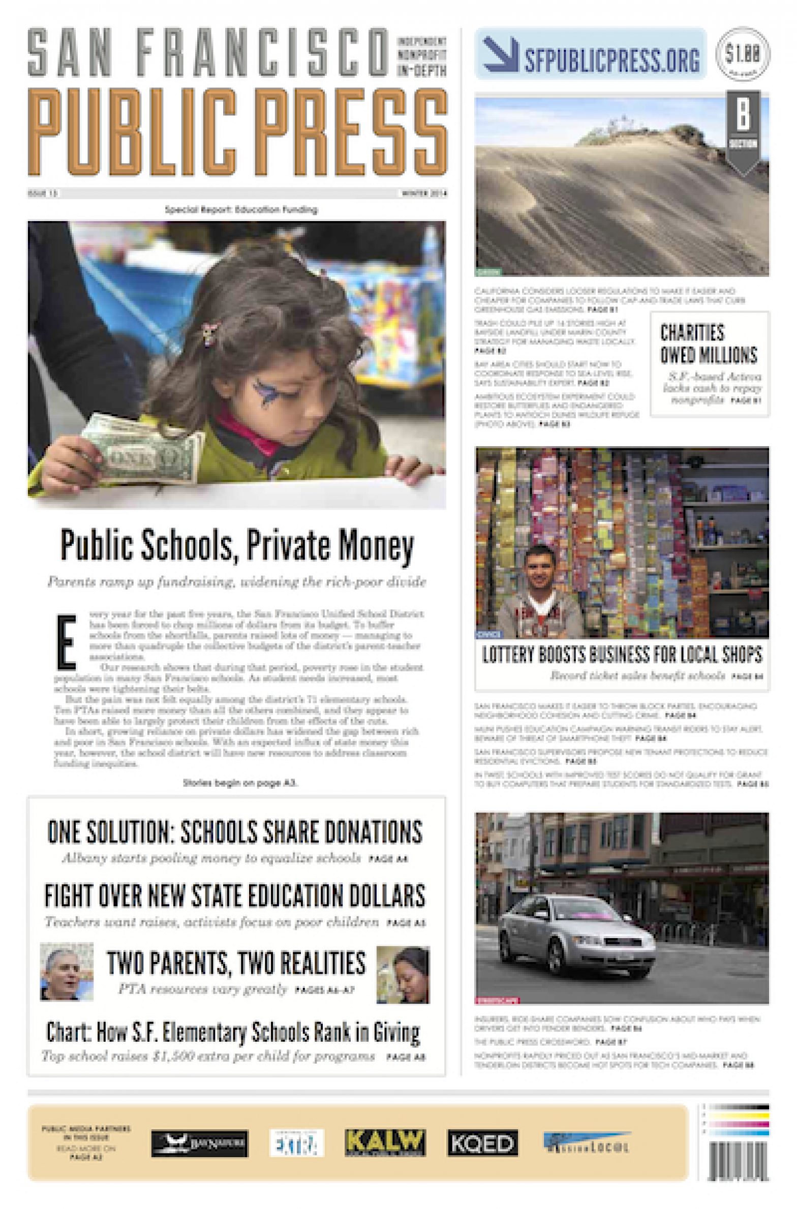 Front page of San Francisco Public Press Winter 2014 edition, Issue No. 13